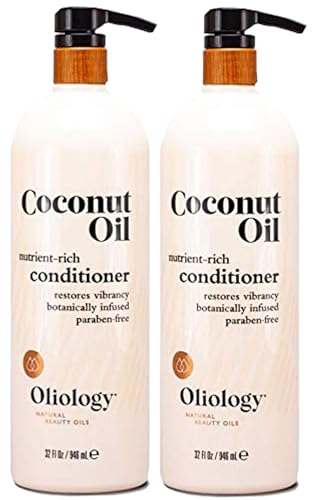 Oliology Coconut Oil Conditioner - Natural Coconut Oil Conditioner Helps Restore Damaged, Lifeless Hair | Provides Intense Shine | Restores Lost Moisture | & Paraben Free (32 oz/2 Pack)