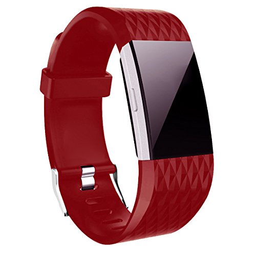 Wishesport for Fitbit Charge 2 Bands Special Edition Replacement Bands Accessory Sport Bands Strap for Charge 2 HR Fitness Diamond L Red