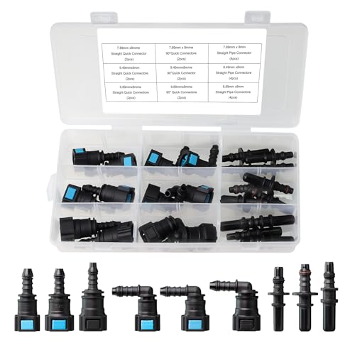 Fuel Line Quick Connect Kit 24PCS Assorted 5/16 3/8 Fuel Line Fittings Nylon Straight Push-On Release Hose Connector