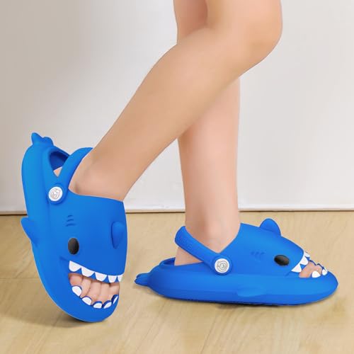 Image of Kids Shark Cloud Slides | Boys Girls Slip On Sandals | Toddler Beach Slippers | Youth Fish Flip Flops Pool Shower Shoes