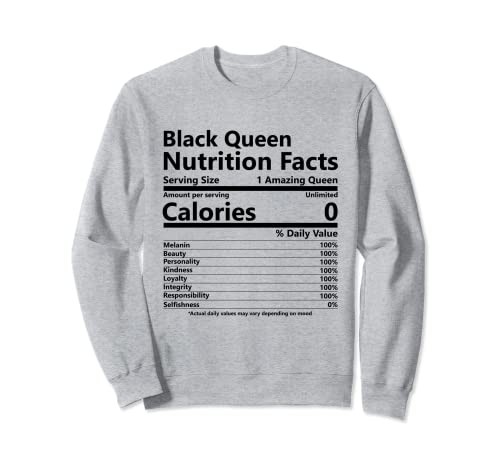 Información nutricional Black Queen Afro Melanin Black History Sudadera