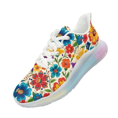 Fuxowvby Hippie Flower Women's Rainbow Sneakers Shards Shoes Breathable Lace-Up Non Slip Running Sneaker for Teen Girls Lightweight Air Cushion Workout Hiking Shoes SizeUS 9.5