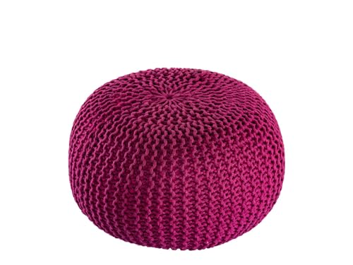 kreatives Wohnen Pouf Premium ø45cm Sitzhocker Strickpouf Innen Terrasse Pool Garten nachhaltig Bordeaux - Amaranth