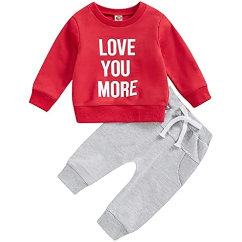 ZZLBUF Toddler Baby Boy Clothes Set Letter Print Long Sleeve Crewneck Sweatshirt Top Casual Pants 2PCS Fall Winter Outfits (A1# Red, 6-12 Months) Cover