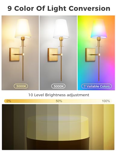 Image of DORESshop Battery Operated Wall Sconce Set of 2, Gold Rechargeable Wall Lights Remote, Sconce Wall Decor Set of 2, 7 Colors Wireless Sconces for Bedroom Living Room Hallway