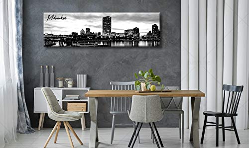 Image of DJSYLIFE Milwaukee Skyline Wall Art Black and White Stretched Canvas Wall Art Prints for Bedroom or Office Decoration Ready to Hang 13.8 inch x 47.3 inch