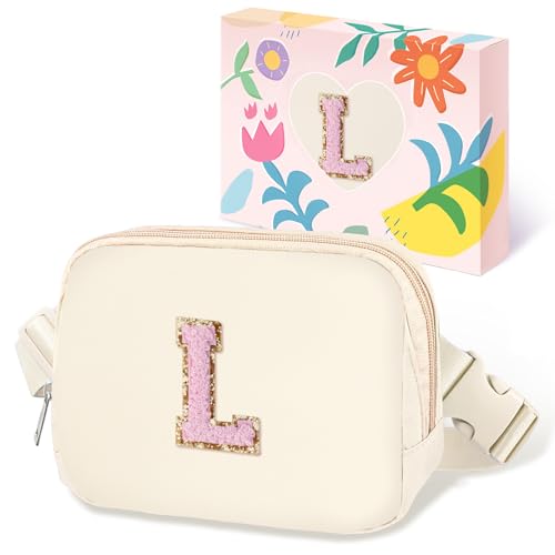 Image of COSHAYSOO Birthday Initial Gifts for Teen Girls 6 7 8 9 10 11 12 13 14 Year Old, Girl Crossbody Shoulder Purse Unique Cute Ivory Chenille Letter L