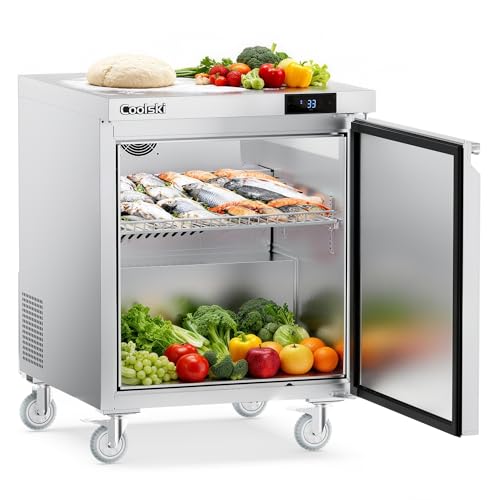 Image of Coolski Commercial Worktop Undercounter Refrigerator, 27 inch W Single Door Commercial Under Counter Fridge, 7.5 Cu.ft. Stainless Steel Fan Cooling Refrigerator for Restaurant, Bar, Shop, Kitchen Use
