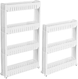 HYGRAD® Slide Out Storage Tower Folding 3/4 Tier Rolling Castor Kitchen Bathroom Trolley Rack UK (White, 3 Tier)