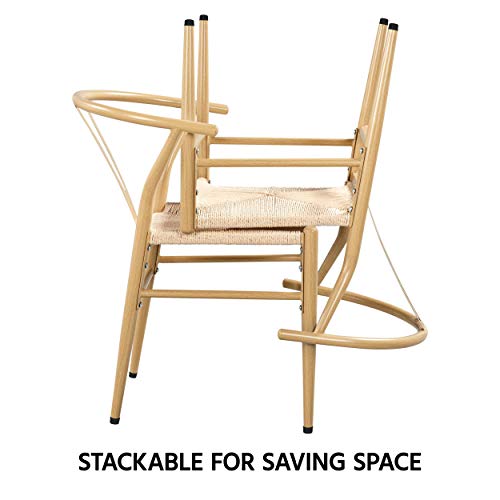 Yaheetech Set Of 4 Weave Chair Mid-Century Metal Dining Chair Y-Shaped Backrest Hemp Seat, Wood Color #TOP6