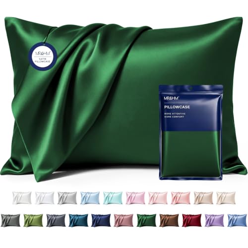 Image of MR&HM Satin Pillowcase for Hair and Skin, Silk Satin Pillowcase 2 Pack, Standard Size Pillow Cases Set of 2, Silky Pillow Cover with Envelope Closure (20x26, Dark Green)