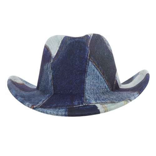 BESPORTBLE Western Patchwork Cowboy Hat for Outdoor Events Vintage Style Wide Brim Print Cap Comfortable Flat Top