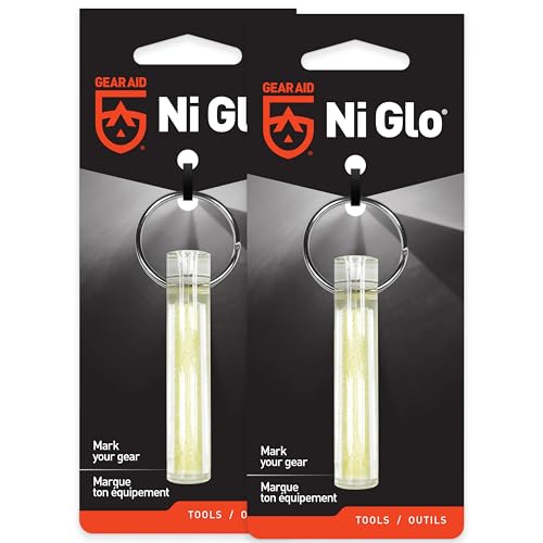 GEAR AID Ni Glo 2 UV Rechargeable Glowing Keychain Multi-Purpose Glow-in-the-Dark Accessory for Camping Scuba Diving Night Fishing Hiking Emergency Kits and Everyday Use Clear 2 Pack