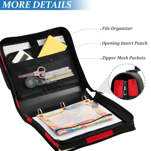 Image of Custom 3 Ring Zipper Binder Red Black Checkered Hearts Personalized Name 1.5 Inch Binders Large Capacity Multi Pockets for School Office Supplies