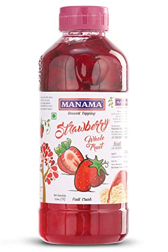 Image of Manama Strawberry Crush, Whole Crush, (1Litre) Fruit Crush use as Dessert Topping For Cakes, Ice Creams and Making Thick Shakes