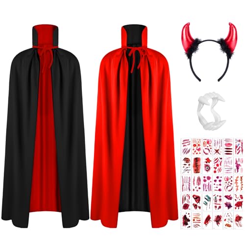 AOOWU Cape à Capuchon Double Face Vampire Adulte - Matière Polyester Doux & Accessoires Diable - Déguisement Halloween & Fêtes Thématiques - Costume Médieval pour Hommes et Femmes,150CM