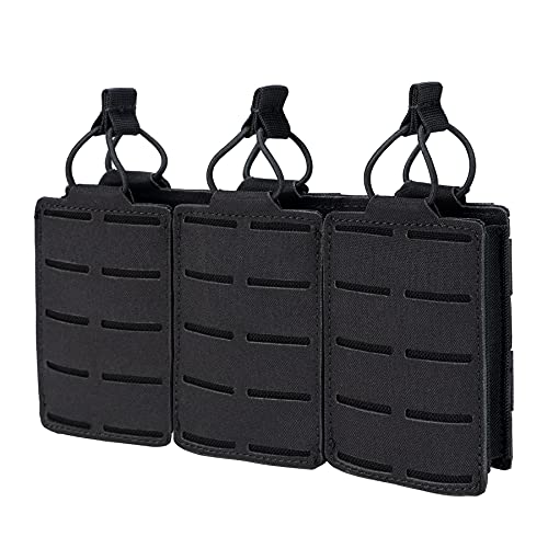 IDOGEAR Pochette magnétique Tripler Tactique à Dessus Ouvert Pochettes de Magazines Triple Molle pour Magazines de Fusil M4 M14 M16 AR-15 5.56MM (Black) Cover
