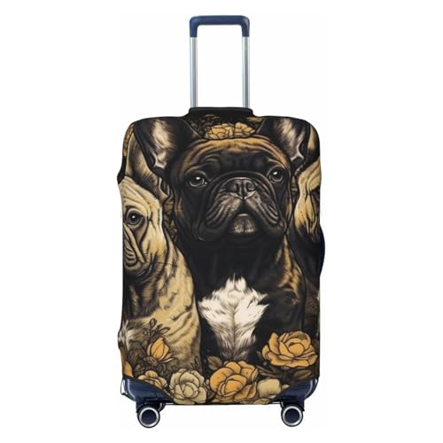 Luggage Cover for Travel Elastic Suitcase Cover Three French Bulldogs Luggage Covers Fashion Suitcase Protector Thickened Baggage Cover Dustproof Suitcase Sleeve Fits 18-32 Inch Luggage