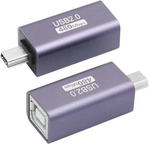 Lot de 2 adaptateurs de connecteur USB 2.0 type B, mini USB mâle vers USB B (MIDI) femelle, adaptateur d'extension de données, boîtier en alliage d'aluminium, pour piano électronique, imprimante