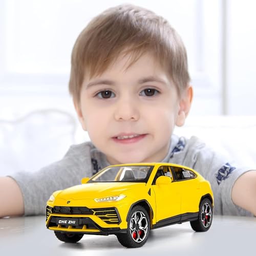 Image of 1:24 Lamborghini Urus Car Model, Diecast Pull Back Car Toy car, Doors Open, Light and Sound, Boys Toys Kids Adults Gifts (Yellow)