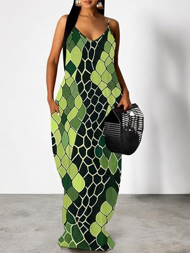 Image of SUZONANA Women's Plus Size Summer Dresses Spaghetti Print Maxi Dresses Long Loose Sundresses