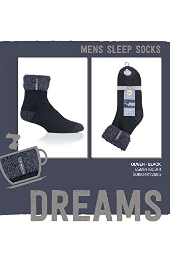 Heat Holders Mens Luxury Cozy Soft Fleece Lined Fluffy Bed Socks For Sleep (Black (Olwen), 7-12) #TOP3