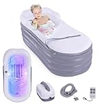 SereneLife Inflatable Portable Bathtub with Bubble Massage Mat, Foldable Spa Bath for Home & Shower, Blow Up Bath for Adults, Compact Folding Design with Armrest, Pillow & Massage Mat