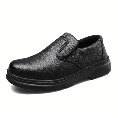 Men's Steel Toe Non Slip Anti-Smash Anti-Puncture Anti Kick Anti-Collision Oil Resistant Chef Shoes, Fashion Waterproof Safety Kitchen Hospital Garden Work Shoes, for Camping and Yard(9.5) Black