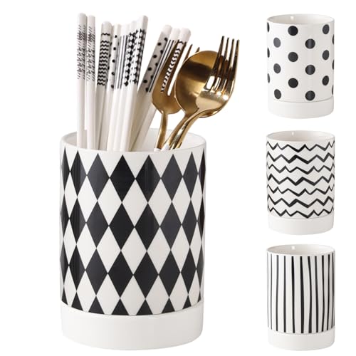 ELECTRO-WEIDEWORLD 箸立て おしゃれ 陶器製 箸スタンド 箸水切り お箸・スプーン・フォーク収納 セラミックス キッチン箸立て ツール立て キッチン カトラリー スタンド 食器 器具 キッチン収納 (菱形)