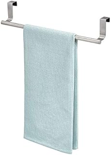 iDesign Hand Towel Holder for the Door, Large Stainless Steel Bath Towel Rack with no Drilling, Practical Towel Rail for Bathroom and Kitchen, Matte Silver