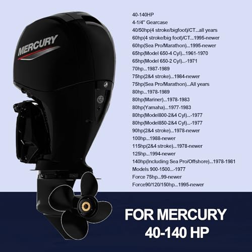 Image of Upgrade OEM Aluminum Boat Propeller Compatible with Mercury Engines 40hp 50hp 60hp 75hp 90hp 100hp 115hp 125hp,15 Spline,4 1 /4 inch Gearcase4 Blades,RH