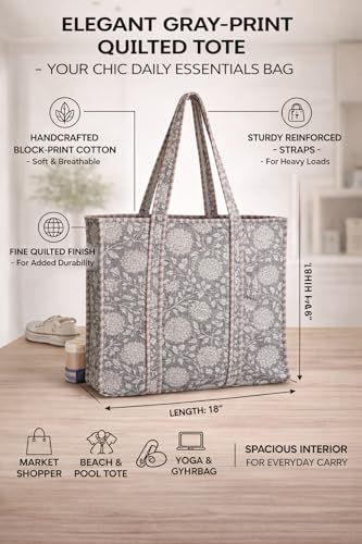 Image of Cotton Tiger Block Print Tote Bag, Indian Handmade Shopping Shoulder Bag, Unisex Market Daily Use