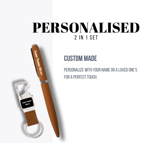 Image of Personalized Metal Ball Pen & Keychain Gift Combo 2 in 1 For Brother-Sister Special Occasion Corporate Gifting (Tan)
