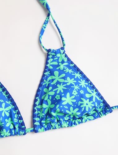 Image of ZAFUL Women Halter Dual Straps Whip Stitch Floral Triangle Bikini Swimsuits