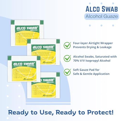Image of Romsons Alco Swab Alcohol Guaze Antiseptic Prep sterile for disinfect cuts and scrapes (200 Pieces)