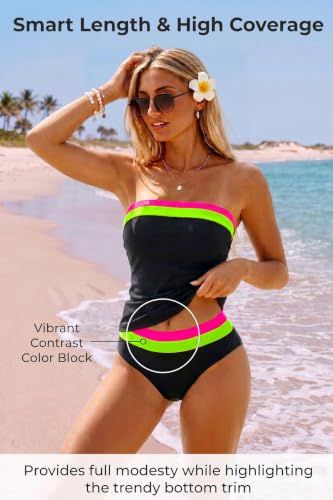 Image of Daci Womens Strapless Tankini Swimsuits- 2 Piece Tummy Control Tankini Swimsuit Bandeau Tankini Tops with Bottoms