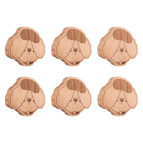MOROBOR 6PCS Party Pup Shaped Wooden Knobs Single Hole Beech Wood Handles Wood Cupboard Cabinet Handles Knobs for Chest of Drawers with Screws& Expansion Tube