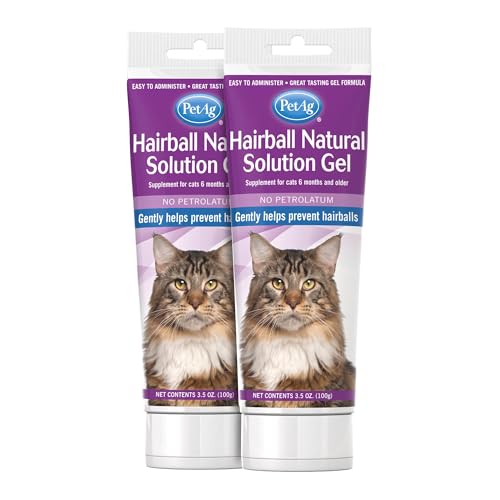 PetAg Hairball Natural Solution Gel Supplement for Cats - 3.5 oz, Pack of 2 - Helps Prevent and Reduce Hairballs in Cats 6 Months and Older - Petrolatum Free