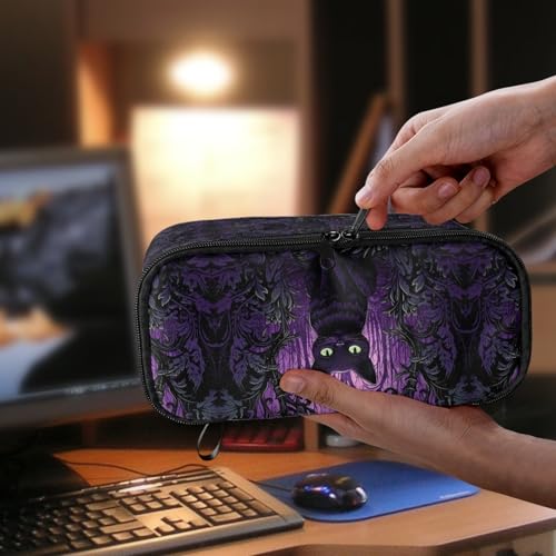 Image of Magic Cat Kids Pencil Pouch for Girls Halloweem Pencil Case,Ghost Garden Pencil Bag for Children Large Capacity Pencil Box for Boys Adults Men Pencil Organizer with Mesh Pocket