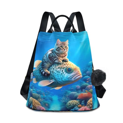 Sac à dos chat motif poisson bleu accessoire mode femme original et léger
