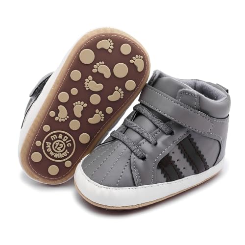 Best Baby Boots for Walkers: Cozy & Cute Options 12 RVROVIC Baby Boys Girls Anti-Slip Sneakers Soft Ankle Boots Toddler First Walkers Newborn Crib Shoes(6-12 months Infant,H-Grey)