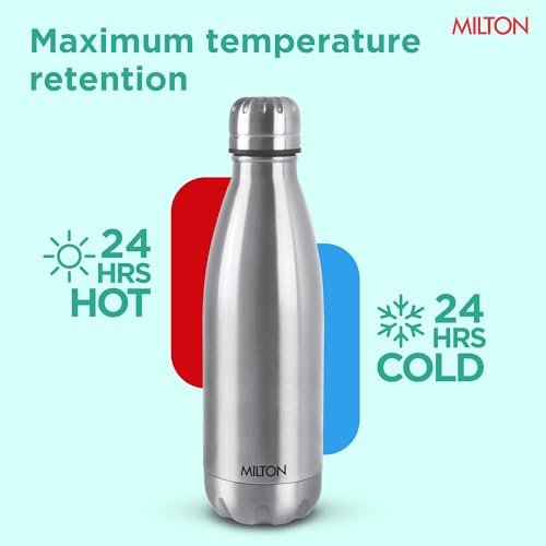 Image of Milton Insulated Water Bottle 1 Liter, Stainless Steel Double Walled Vacuum for 24 Hours Hot and Cold with Cover, Leakproof, BPA Free, Thermosteel Duo-DLX 1000 (34 oz) Silver