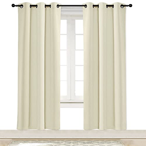 NICETOWN Room Darkening Blind Shade for Kids Bedroom Triple Weave Home Decoration Light Blocking Solid Ring Top Curtain/Drape for Small Window (Beige,