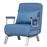 COSTWAY Fauteuil Convertible,Fauteuil-lit Chauffeuse 1 Place en Tissu avec Coussin,Dossier Réglable de 5 Positions et 2 Accoudoirs pour Salon,Bureau,Chambre (Bleu)