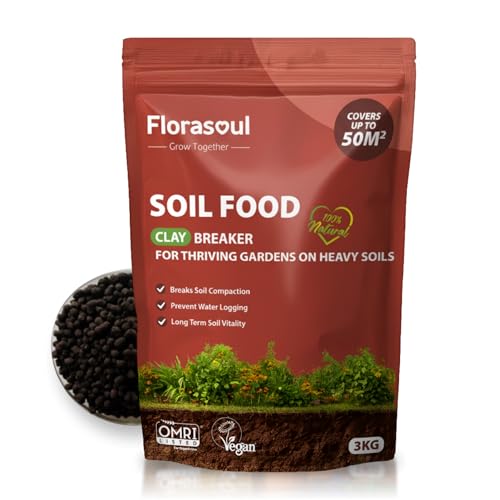 Florasoul® Bodemverbeteraar voor Kleigrond | BIO Bodemverbeteraar tegen Vaste Grond & Wateroverlast | Verbetert Drainage & Beluchting | Granulaat voor Gazon, Moestuin & Tuin | 3kg voor 50m²