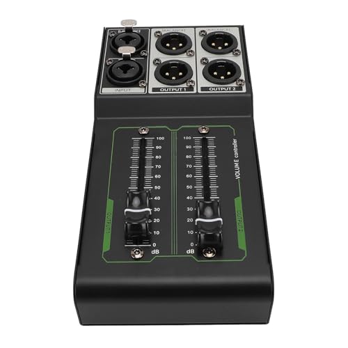 Controlador de Volumen Pasivo, Caja de Control de Volumen para Estudio, Controlador Estéreo 1 entrada y 2 salidas sin pérdidas con Fader Extendido de 70 mm para Estudio y Sistema de Sonido Doméstico, Plug and Play miniatura 4