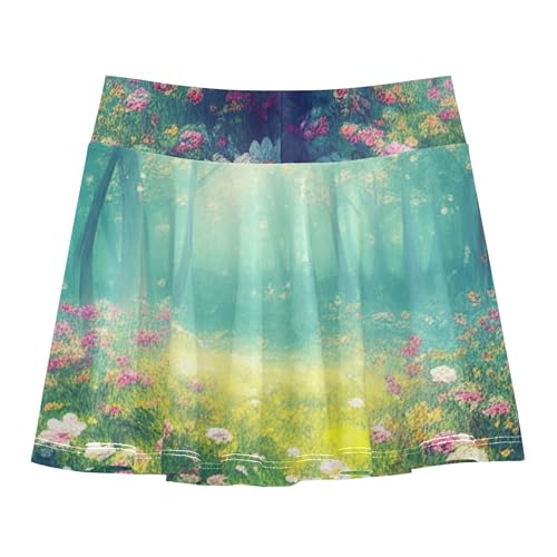 Colorful Forest Scene Flowers Girls Skorts Athletic Shorts Tennis Skirts Toddler Floral Teen Skirt 3t2