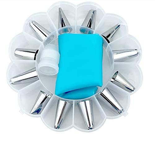 Voarge Juego de 14 boquillas para pastelería, bolsas y boquilla de silicona para decorar tartas. Kit para decoración de tartas.