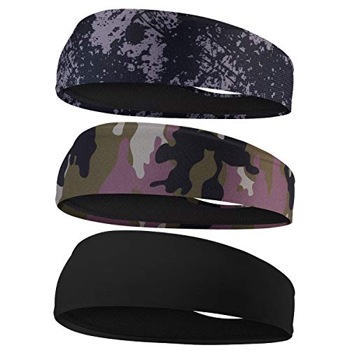 EasYoung Headbands for Men, 3 Pack Breathable Men's Headbands, Sport Sweat Headbands for Running, Cycling, Gym Exercise, Fitness, Moisture Wicking, Non Slip