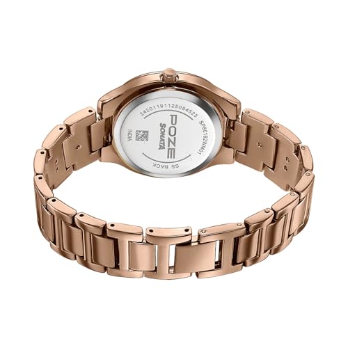 Image of Sonata Poze 8 Quartz Analog with MOP- White Dial IP Rose Gold Alloy Strap Watch for Women - SP80162WM01W